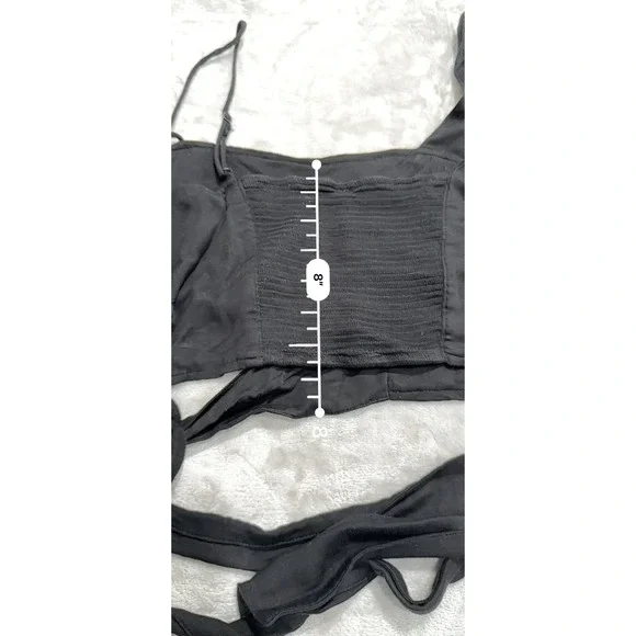 Free People Halter Top Women's Size Large Black One Shoulder Stretch Tie Off EUC - Picture 9 of 10